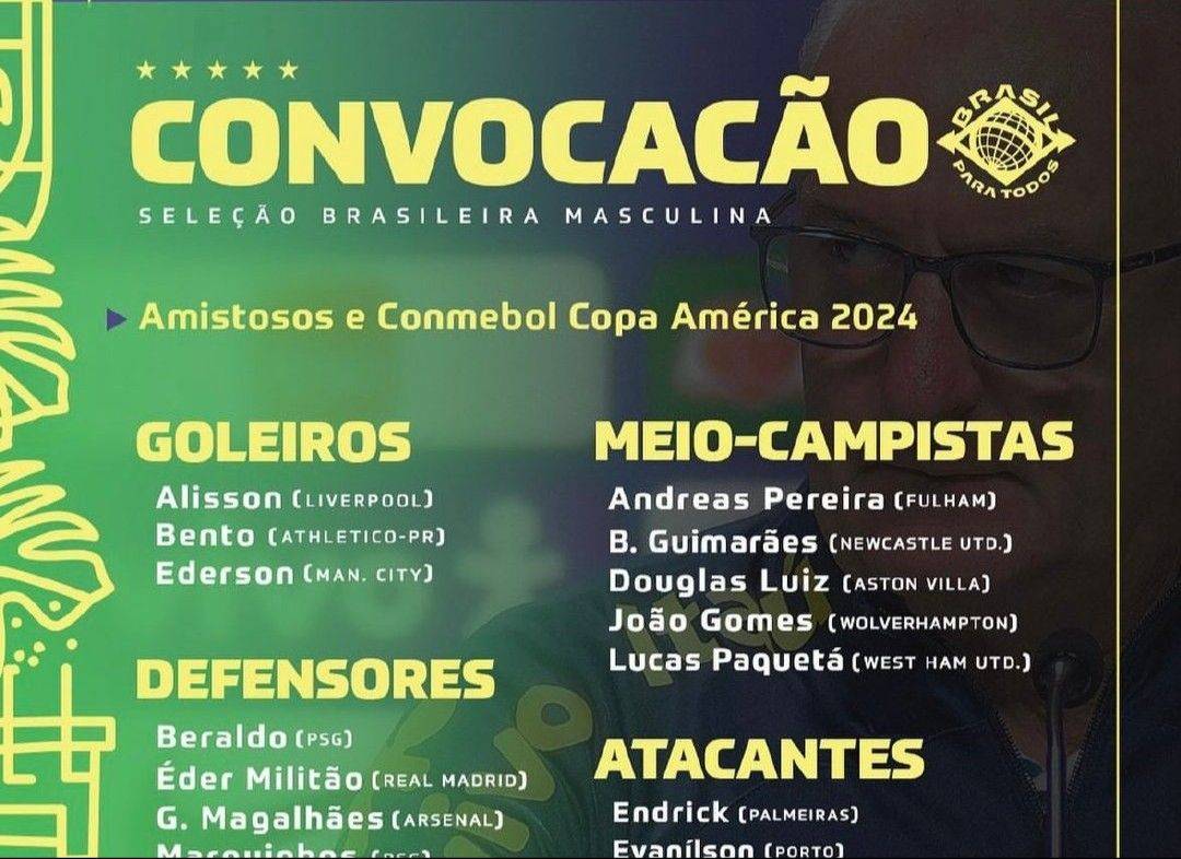 巴西国家队2024美洲杯大名单出炉，内马尔遗憾缺席